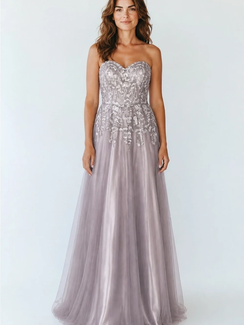 Blondie Nites dusky lavender Strapless  Embellished lace & Chiffon Gown Size 5